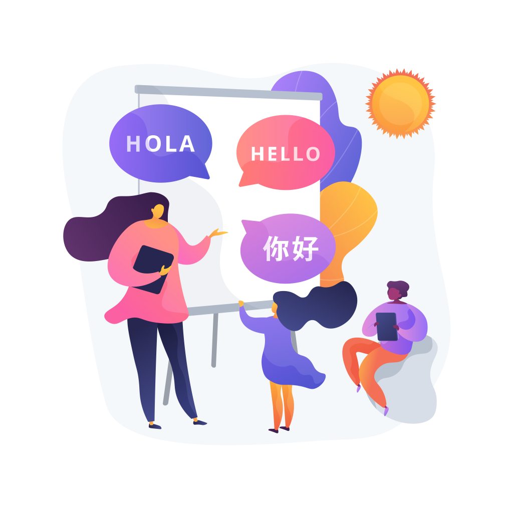 language learning camp abstract concept vector illustration.