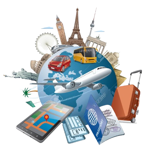 58527032 concept illustration of travel around the world famous landmarks by transport air car train removebg preview